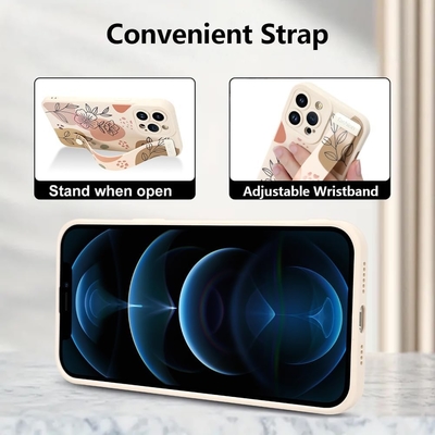 Cuerpo de silicona para iPhone 12 Pro Max con correa para mujeres Chicas Flores florales lindas Diseño de patrón Banda de cable suave ajustable