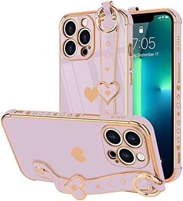 iPhone 12 Pro Cute Love-Heart Plating Strap Tapa de teléfono para mujeres Chicas Bling Lente de cámara de silicona Protección para parachoques
