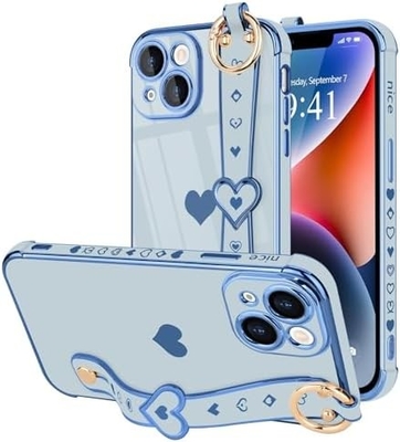 iPhone 12 Pro Cute Love-Heart Plating Strap Tapa de teléfono para mujeres Chicas Bling Lente de cámara de silicona Protección para parachoques