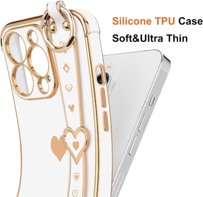 iPhone 12 Pro Cute Love-Heart Plating Strap Tapa de teléfono para mujeres Chicas Bling Lente de cámara de silicona Protección para parachoques