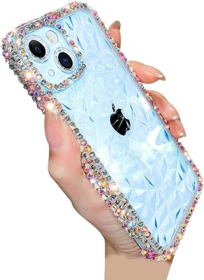 Protección de lente de la cámara con patrón de cristal de lujo Transparente Blanda Capa a prueba de golpes Cuerpo telefónico (azul, iPhone 13 Pro