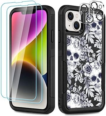 [5 en 1 para el iPhone 15 Plus Casilla, con 2 paquetes de protector de pantalla + 2 paquetes de protector de lente de la cámara, de trabajo pesado resistente robusto
