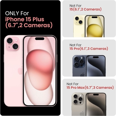 [5 en 1 para el iPhone 15 Plus Casilla, con 2 paquetes de protector de pantalla + 2 paquetes de protector de lente de la cámara, de trabajo pesado resistente robusto