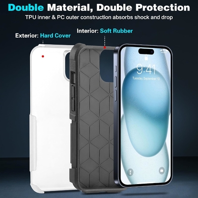 [5 en 1 para el iPhone 15 Plus Casilla, con 2 paquetes de protector de pantalla + 2 paquetes de protector de lente de la cámara, de trabajo pesado resistente robusto