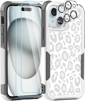[5 en 1 para el iPhone 15 Plus Casilla, con 2 paquetes de protector de pantalla + 2 paquetes de protector de lente de la cámara, de trabajo pesado resistente robusto