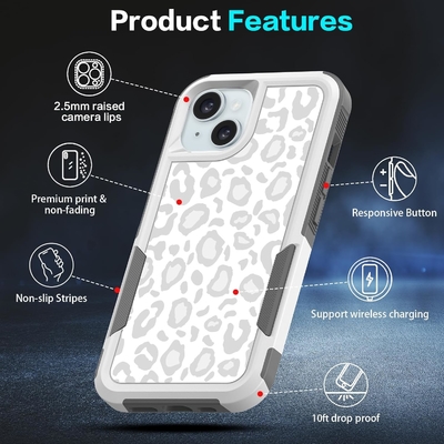[5 en 1 para el iPhone 15 Plus Casilla, con 2 paquetes de protector de pantalla + 2 paquetes de protector de lente de la cámara, de trabajo pesado resistente robusto