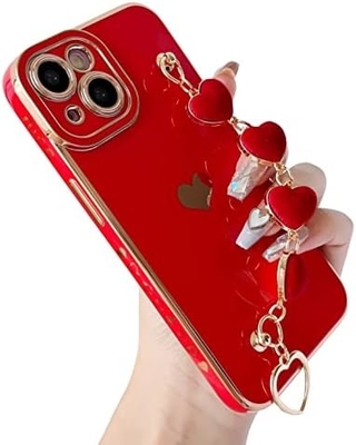 para el iPhone 12 Pro Max Caso,Cute Revestimiento Amor Corazón Muñeca Correa de la Cadena Brazalete Suave Compatible con