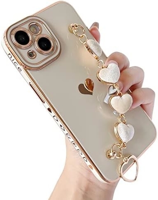 para el iPhone 12 Pro Max Caso,Cute Revestimiento Amor Corazón Muñeca Correa de la Cadena Brazalete Suave Compatible con