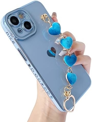 para el iPhone 12 Pro Max Caso,Cute Revestimiento Amor Corazón Muñeca Correa de la Cadena Brazalete Suave Compatible con