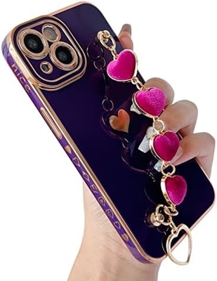 para el iPhone 12 Pro Max Caso,Cute Revestimiento Amor Corazón Muñeca Correa de la Cadena Brazalete Suave Compatible con