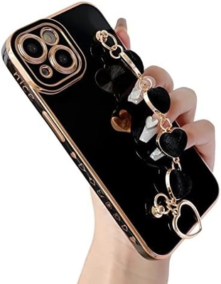 para el iPhone 12 Pro Max Caso,Cute Revestimiento Amor Corazón Muñeca Correa de la Cadena Brazalete Suave Compatible con