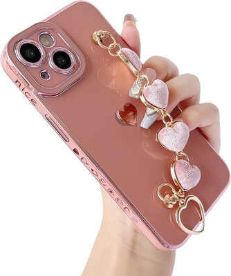 para el iPhone 12 Pro Max Caso,Cute Revestimiento Amor Corazón Muñeca Correa de la Cadena Brazalete Suave Compatible con