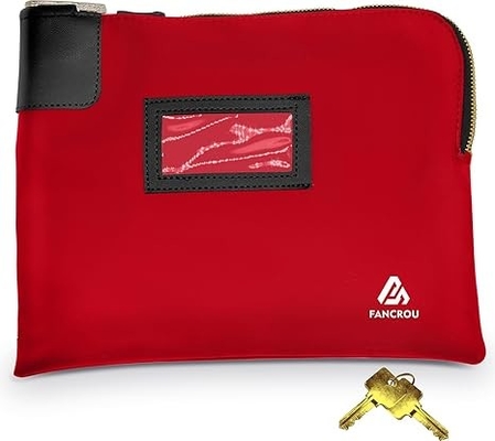 Bolso de efectivo a prueba de agua con cerradura y 2 llaves, bolso de dinero con cremallera, bolsos de seguridad para efectivo, bolso de depósito bancario de dinero duradero, bolso de documentos de nylon, bolso de monedas, bolso de billetera, bolso de efectivo pequeño, 11 x 9 pulgadas, rojo