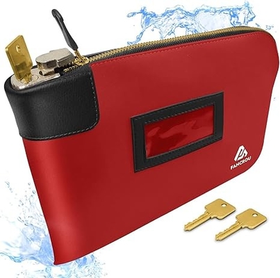 Bolso de efectivo a prueba de agua con cerradura y 2 llaves, bolso de dinero con cremallera, bolsos de seguridad para efectivo, bolso de depósito bancario de dinero duradero, bolso de documentos de nylon, bolso de monedas, bolso de billetera, bolso de efectivo pequeño, 11 x 9 pulgadas, rojo