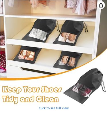 Large  Travel Shoe Bags - 5 Pcs with Clear Window, Non-Woven Drawstring, 12.6" X 17.3" for Men Women