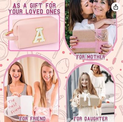 Bolsa de Maquillaje Inicial Personalizada con Asa, Neceser Preppy con Bolsillo Interior con Cremallera, para Niñas de 8 9 10 11 12 13 14 Años, Regalos de Graduación para Adolescentes, Mujeres y Maestras