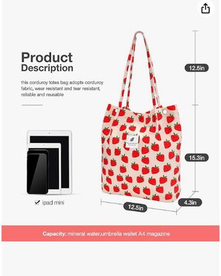 Mujeres Mujeres, bolso de hombro reutilizable de corduroy de gran capacidad