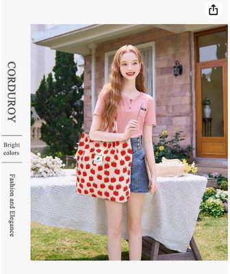 Mujeres Mujeres, bolso de hombro reutilizable de corduroy de gran capacidad