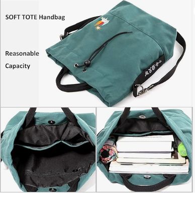 Women Canvas Tote Handbags Casual Shoulder Work Bag Crossbody Bag with Sunshine Embroidery