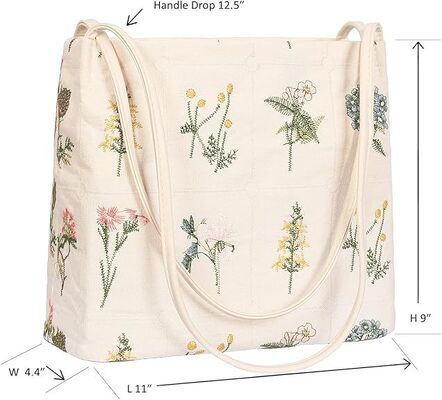 Floral Canvas Purse for Women, Embroidered Handbag, Small Daily Work Bag with Pu Handle, Fall Tote Bag, Chtistmas Gifts