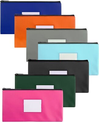 Money Bags with Zipper for Cash | 11.25" x 6.25" | 7 Colors | Bank Deposit Bags, Cash Pouches with Zipper, Cash Register bag