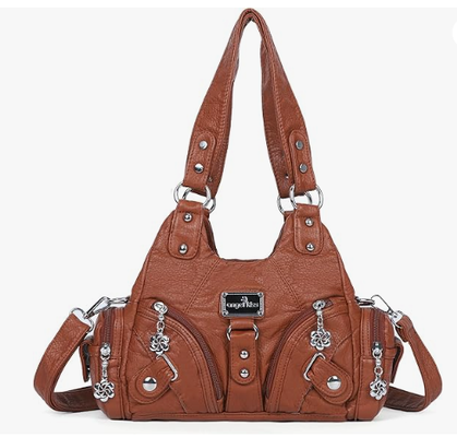 Bolsos para mujeres bolsos pequeños de hombro de vagabundo bolso de cuero multi-bolsillo con cremallera
