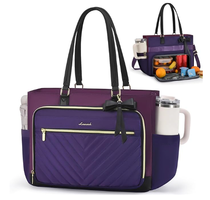 Bolso de comida para mujeres, bolso de comida aislado con compartimiento para computadoras portátiles, bolso de trabajo de gran capacidad con soporte para tazas, bolso aislado resistente al agua, a prueba de fugas para maestros, enfermeras, oficina, 15,6 pulgadas