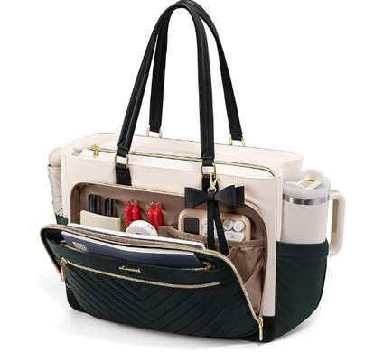 Bolso de comida para mujeres, bolso de comida aislado con compartimiento para computadoras portátiles, bolso de trabajo de gran capacidad con soporte para tazas, bolso aislado resistente al agua, a prueba de fugas para maestros, enfermeras, oficina, 15,6 pulgadas