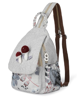 Bolso de mujer convertible, bolso artesanal de artesanía, hermoso lienzo Premium Mini mochila de día casual para mujeres (dos uvas)