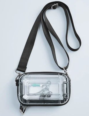 Mini bolsa de maquillaje de viaje transparente, bolsa de 7 pulgadas con un solo hombro, bolsa de viaje de cuerpo cruzado, bolsa de almacenamiento PC de cáscara dura, bolsa cuadrada pequeña de aviación