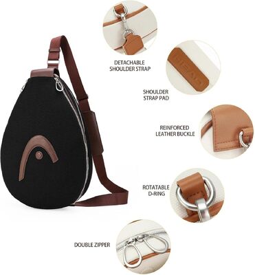 HEAD bolso de raqueta para tenis pickleball bádminton, negro. Sling de cuerpo cruzado impermeable, poliéster y PU, ajustable, tiene 1-2 raquetas, para práctica en la cancha, juegos de fin de semana y uso diario