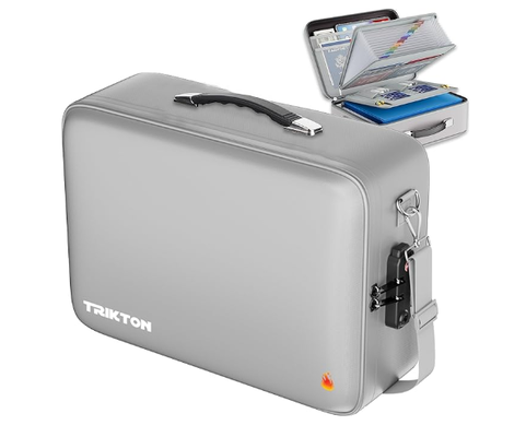 Caja de Documentos Grande XXL Resistente al Fuego y al Agua con Cerradura TSA - Estuche Rígido (17×13×6 pulgadas) Organizador de Archivos Rígido para Documentos Importantes, Portátil, Pasaporte, Testamentos y Certificados