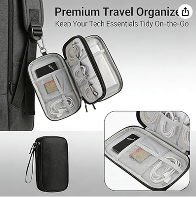 Caja de almacenamiento para viajes - Cubierta protectora EVA dura para banco de energía móvil, cargador, cable, teléfono y accesorios - Bolsa de almacenamiento portátil para aviones, viajes de negocios, muebles para el hogar