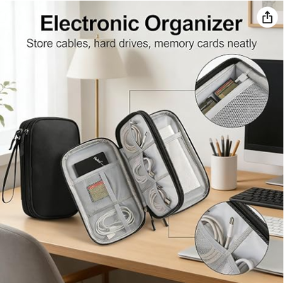 Caja de almacenamiento para viajes - Cubierta protectora EVA dura para banco de energía móvil, cargador, cable, teléfono y accesorios - Bolsa de almacenamiento portátil para aviones, viajes de negocios, muebles para el hogar