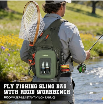 Mochila de pesca con estación de trabajo y soporte para red | Cabe hasta 2 cajas de aparejos 3600, sistema MOLLE, mochila ligera para exteriores con carcasa dura de EVA
