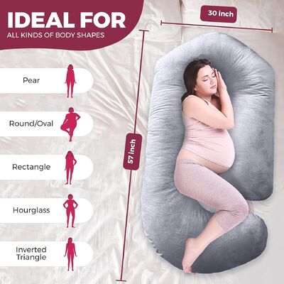 almohadas de embarazo para dormir almohada de maternidad de 57 pulgadas para mujeres embarazadas con tapa lavable extraíble soporte para la espalda, el vientre, el cuello, las piernas y las caderas almohada de cuerpo completo en forma de V C U, gris terciopelo