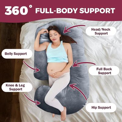 almohadas de embarazo para dormir almohada de maternidad de 57 pulgadas para mujeres embarazadas con tapa lavable extraíble soporte para la espalda, el vientre, el cuello, las piernas y las caderas almohada de cuerpo completo en forma de V C U, gris terciopelo