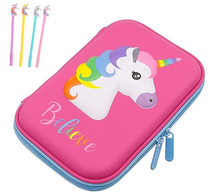 3D Cute EVA Unicorn Pen Bolso de Papelería Caja Antishock Gran capacidad Multi-compartimiento para la escuela con 4 bolígrafos de unicornio ;EVA cojines de concha suministros