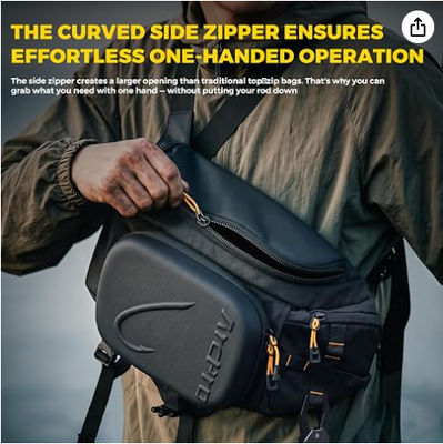 Mochila de pesca tipo bandolera, carcasa dura de EVA con estación de trabajo plegable, bolsa de aparejos convertible resistente al agua para uso frontal/trasero para 2 bandejas de 3600, para agua salada y dulce