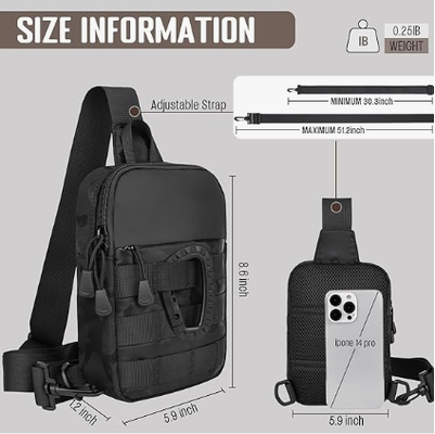 Bolso pequeño para hombres, táctico de inspiración de utilidad impermeable EDC Mini Crossbody bolso de pecho para viajes Trabajo Deporte