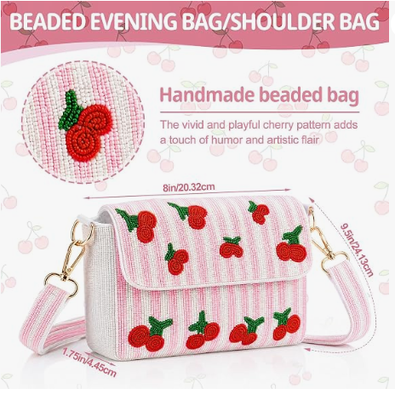 Bolso de hombro con cuentas hecho a mano para mujer, bolso cruzado con cuentas de 5 x 8 x 1,75 pulgadas
