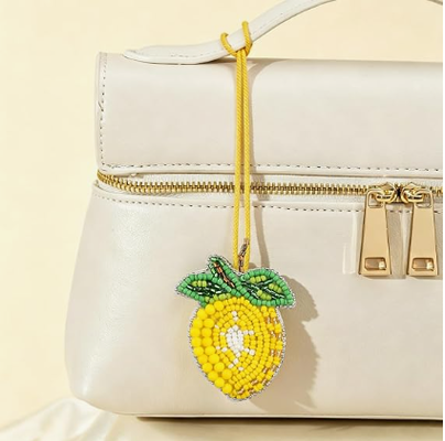 5PCS Colgante de Bolso con Cuentas de Parche, Colgantes de Frutas para Bolso de Verano, Llavero | Colgante de Bolso Pequeño, Pitahaya, Granada, Sandía, Naranja, Limón, Cuentas y Pedrería, Cosido a Mano