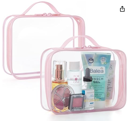 Bolso de aseo transparente con mango de 2 paquetes TSA aprobado, rosa. Bolso de aseo de viaje resistente al agua, bolso de accesorios de viaje, bolso de aerolíneas de tamaño cuarto, bolsas de mujeres, hombres, bolso de maquillaje.