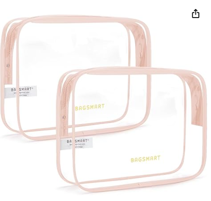Bolso de aseo transparente con mango de 2 paquetes TSA aprobado, rosa. Bolso de aseo de viaje resistente al agua, bolso de accesorios de viaje, bolso de aerolíneas de tamaño cuarto, bolsas de mujeres, hombres, bolso de maquillaje.