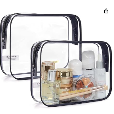 Bolso de aseo transparente con mango de 2 paquetes TSA aprobado, rosa. Bolso de aseo de viaje resistente al agua, bolso de accesorios de viaje, bolso de aerolíneas de tamaño cuarto, bolsas de mujeres, hombres, bolso de maquillaje.