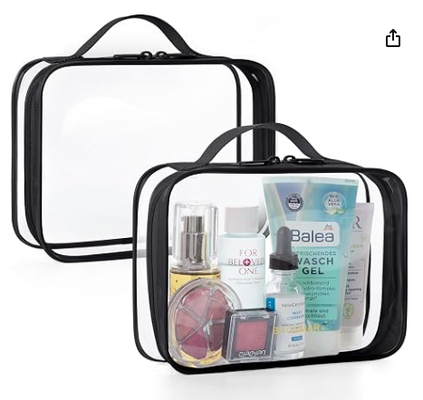 Bolso de aseo transparente con mango de 2 paquetes TSA aprobado, rosa. Bolso de aseo de viaje resistente al agua, bolso de accesorios de viaje, bolso de aerolíneas de tamaño cuarto, bolsas de mujeres, hombres, bolso de maquillaje.