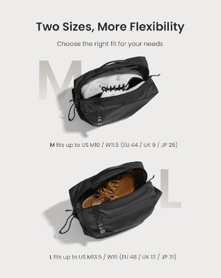 Shoe Bag for Travel Packing, Fits Up to US Men’s 13.5/Women’s 15 | Odor-resistant Packing Organizer Pouch for Backpack Luggage Suitcase, Travel Essentials Storage for Daily Gym Use, L 1Pack