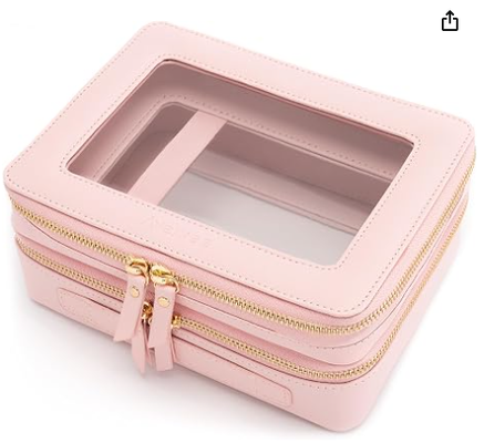 Bolsas de maquillaje transparentes, bolsas cosméticas de doble capa con un compartimento de cepillo separado, bolsas de tocador de viaje, maletín de tren, organizador de accesorios de viaje para mujeres,2 capas
