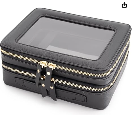 Bolsas de maquillaje transparentes, bolsas cosméticas de doble capa con un compartimento de cepillo separado, bolsas de tocador de viaje, maletín de tren, organizador de accesorios de viaje para mujeres,2 capas