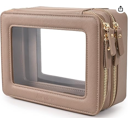 Bolsas de maquillaje transparentes, bolsas cosméticas de doble capa con un compartimento de cepillo separado, bolsas de tocador de viaje, maletín de tren, organizador de accesorios de viaje para mujeres,2 capas